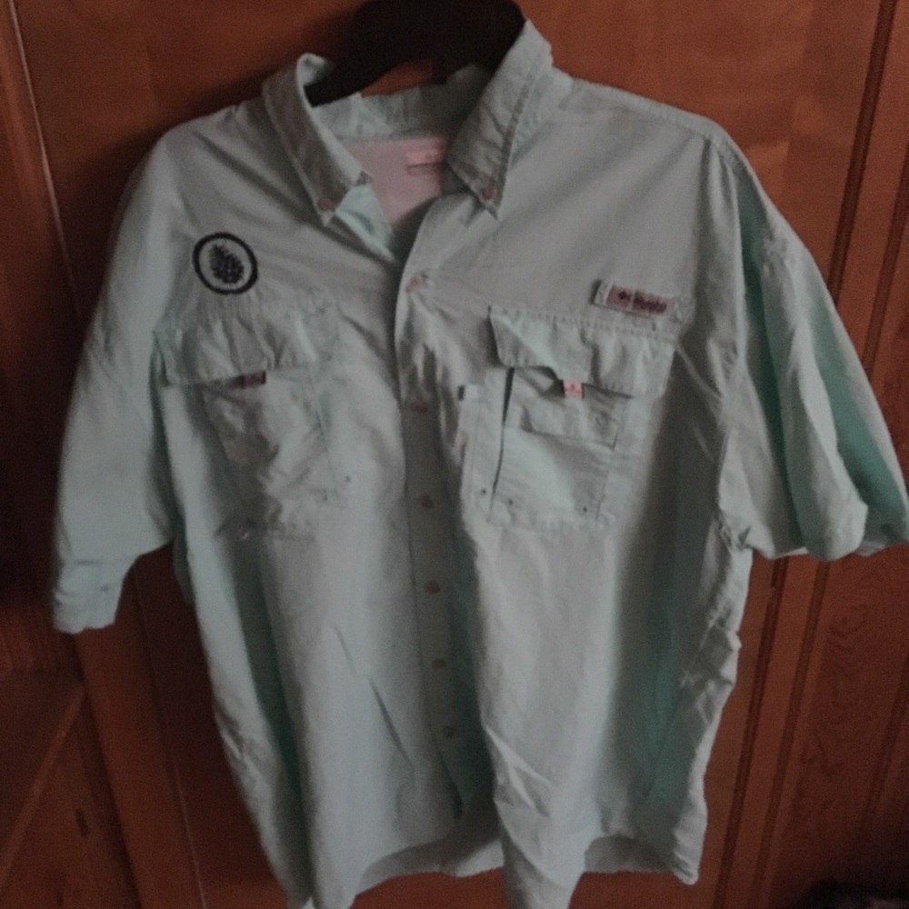 Columbia S/S PFG Aqua Blue Button-Down